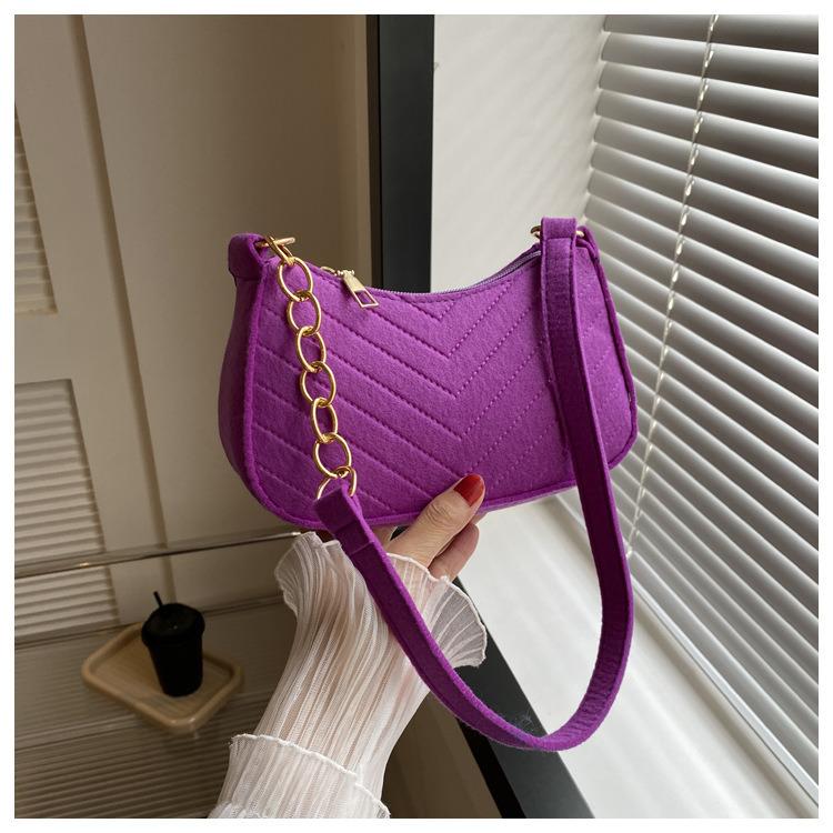 Women Felt Mini Shoulder Bag Solid Color Casual Handbag Female Underarm Bag Purse