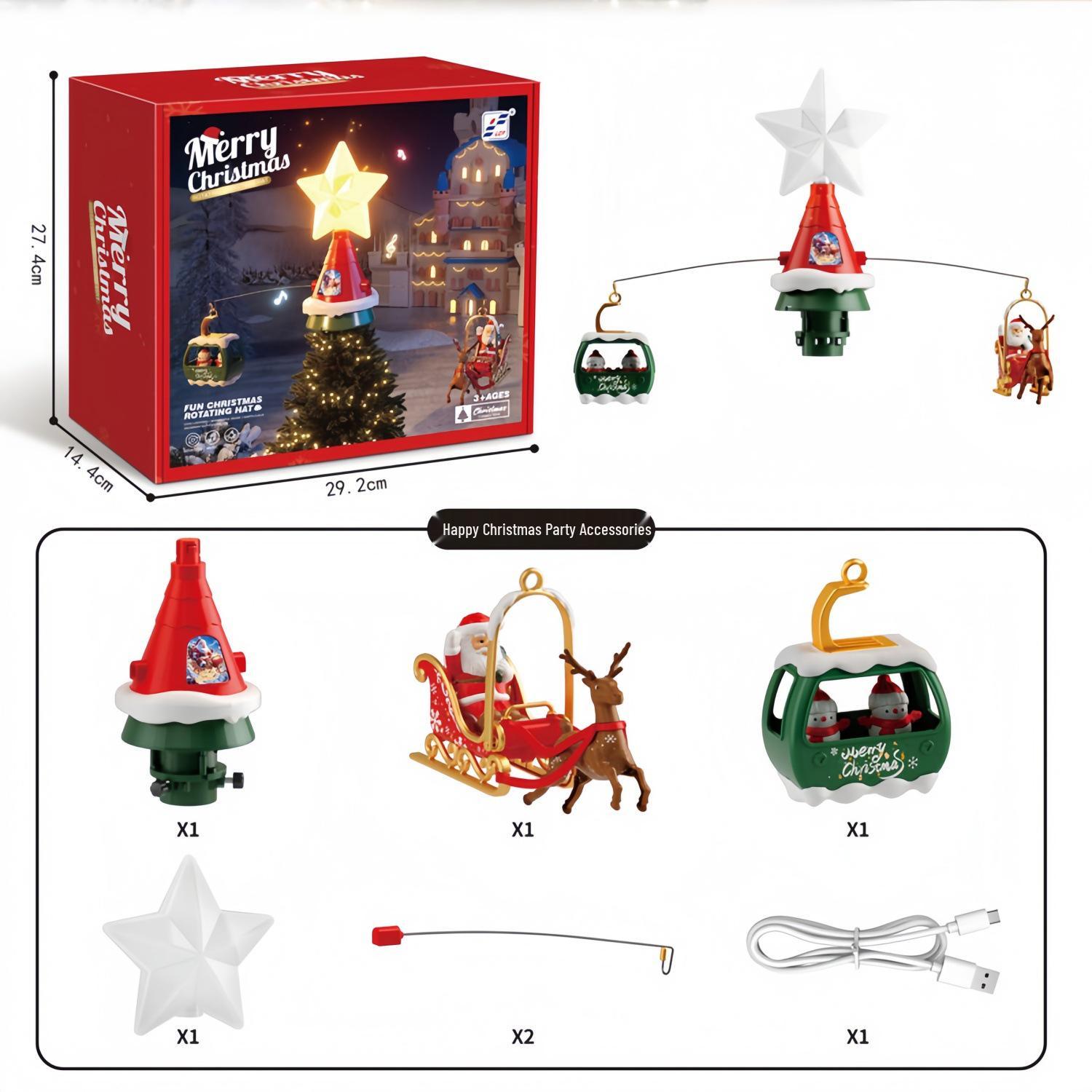 Musical Rotating Christmas Tree Ornament featuring Carriage, Reindeer, and Santa Claus