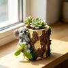 Artificial Stump Planter Resin Tree Bark Shape Flower Pot with Koala/Frog/Sloth Rustic Small Barrel