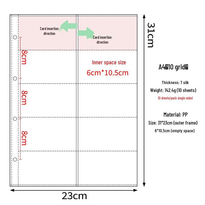 Transparent A4 and A5 Card Album Refills: 4-Pocket, 9-Pocket, 4-Inch Photo Pages