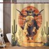 Funny Cowboy Cat Shower Curtain, Western Cat Riding Bull with Guns In Desert, Waterproof Fabric Bathroom Curtain for Whimsical