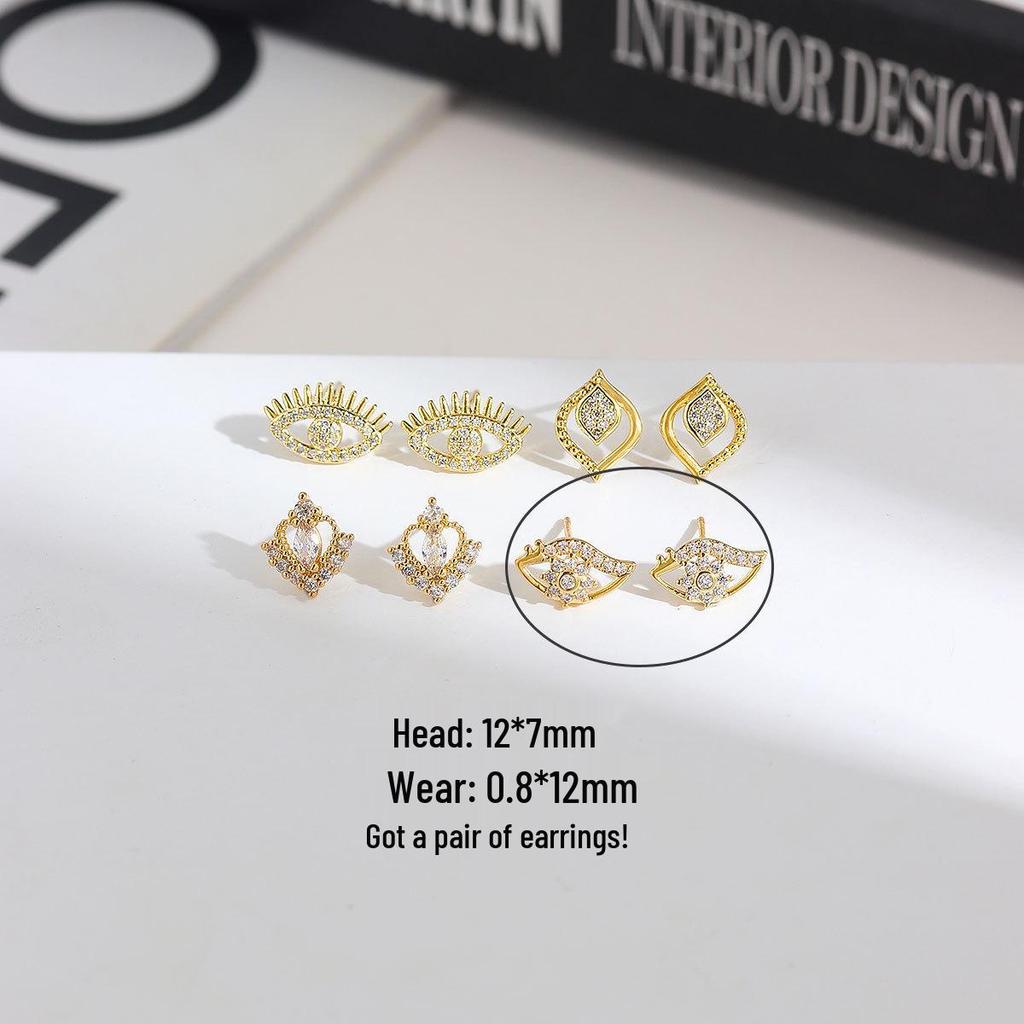 Copper-Plated Gold & Silver Demon Eye Earrings with Zircon for Women - Niche Luxury Design