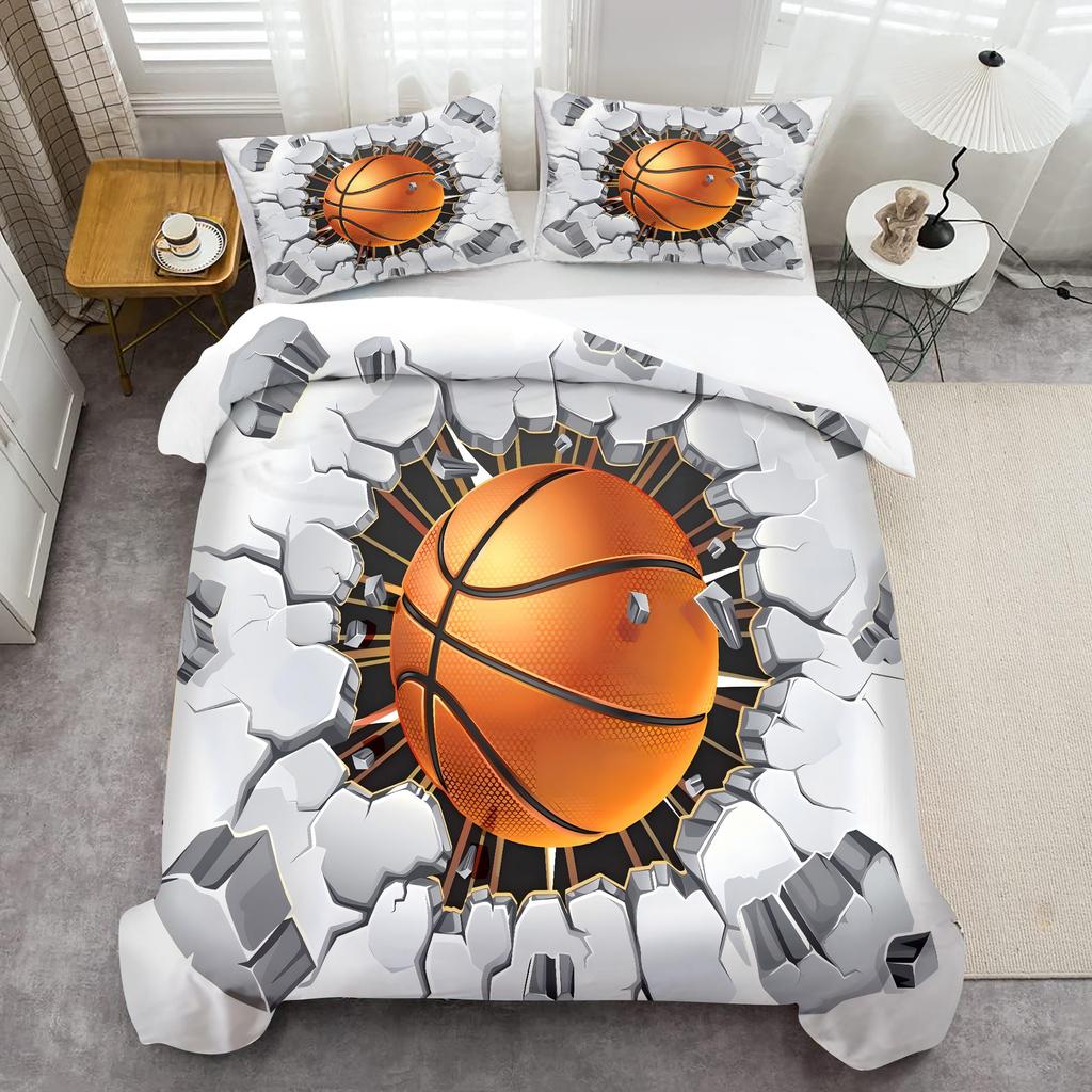 Comforter Basketball Hitting Wall Pattern Printed 3D Visual Effects Style Polyester Soft Comfortable Bedding Set