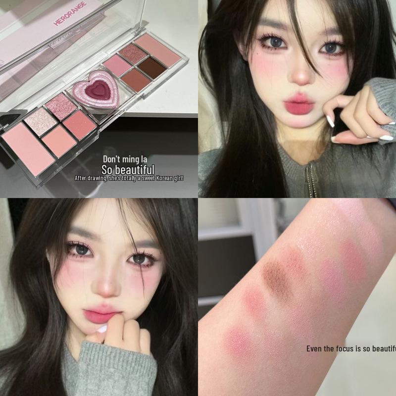 

HERORANGE Heartbeat 12-Color Palette: Matte, Pearlescent, Glitter Eyeshadow with Contour, Blush, Highlighter, Long-Lasting for Women. 12g