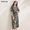 Zhaojun Mulberry Silk Printed Short-Sleeve Midi Dress