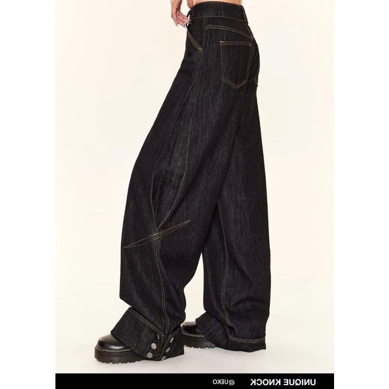 2024 Unisex Washed Black Retro High-Waist Loose Wide-Leg Mopping Jeans