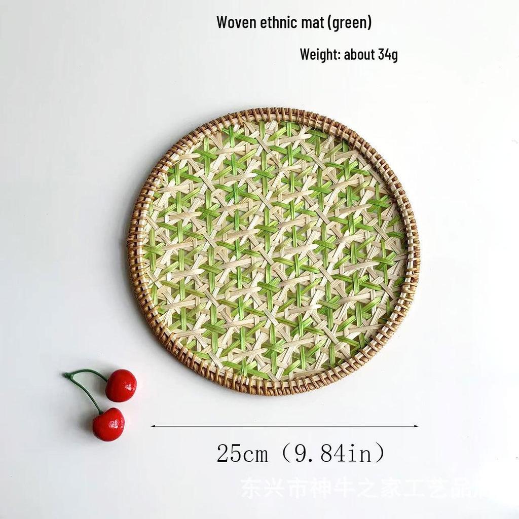 Ethnic Bamboo Weaving Handmade Coaster Set - Heat Resistant Round Placemats for Kitchen & Restaurant
