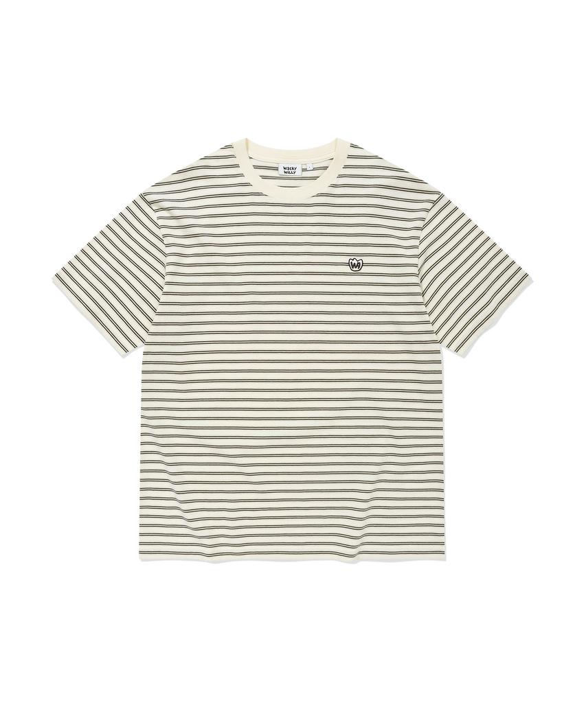 WACKY WILLY Multi-Stripe Wappen Short Sleeve T-Shirt Cream