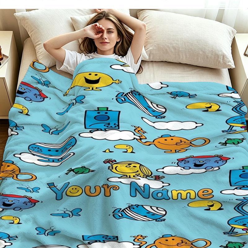 1PC Mr. Men Little Miss Custom Name Patterned Flannel Blanket Suitable For All Seasons for Home Decor Warmth and Comfort Gifts Holiday Present