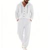 Completo casual da uomo in lino a due pezzi: camicia con cappuccio e bottoni e pantaloni a gamba dritta – perfetti per le vacanze al mare in primavera/estate