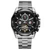 Forsining Watch Tourbillon Mechanical Men Watches Calendar Moon Phase Stainless Steel Strap Business Dress Sport Wristwatch