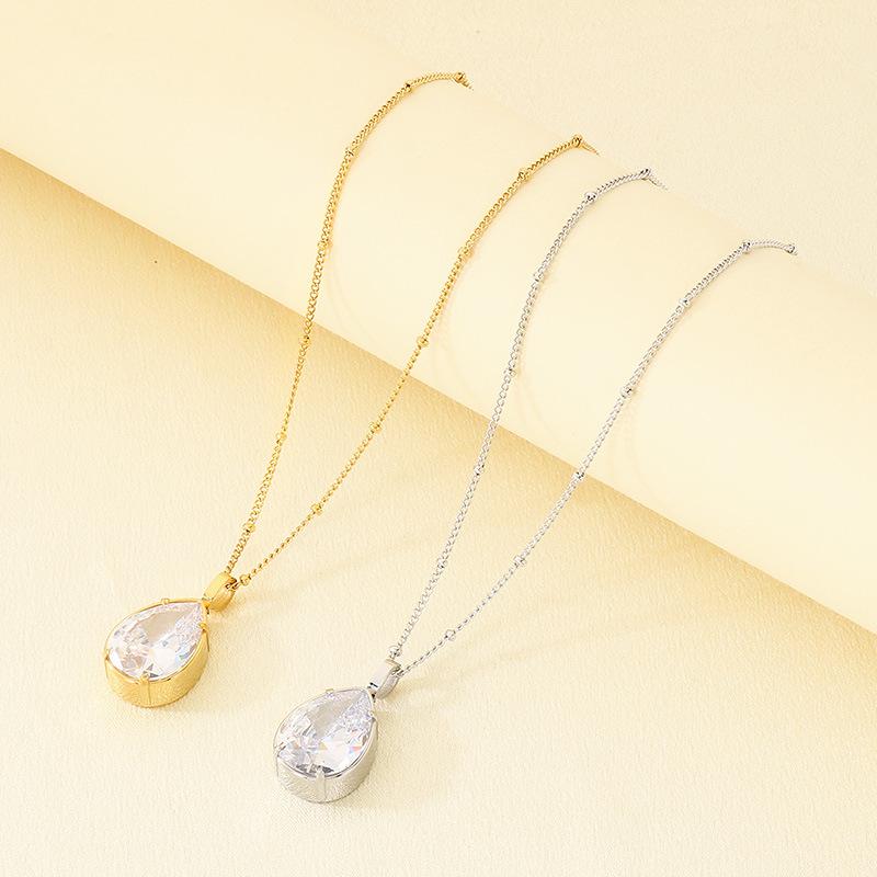 Kalen French INS Teardrop Zircon Pendant Necklace Luxury Stainless Steel Choker for Women Gift