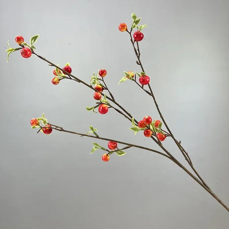 

Simulation Green Plants Soft Glue Small Apple Fake Flower Auditorium Decorative Artificial Berry Branch Plant Cafe Decoration 1pc