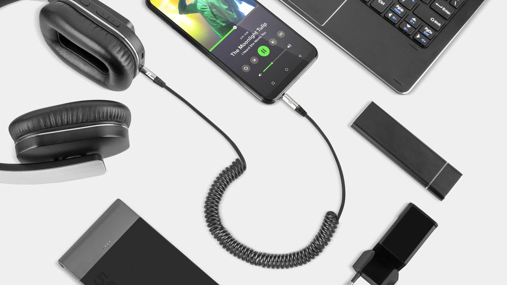 3.5mm mini jack AUX cable 1m Rebel spiral audio cable