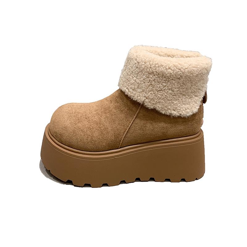 

Frosted leather lamb wool lapel two wear fluffy snow cotton boots thick-soled muffin small man and short boots 40 верблюд