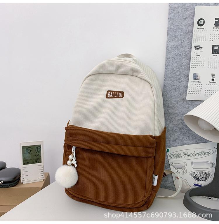 Schoolbag Backpack Corduroy Fabric Thick and Soft Not Easy To Deform Leisure Travel Going Out Mommy Bag Girls Backpack