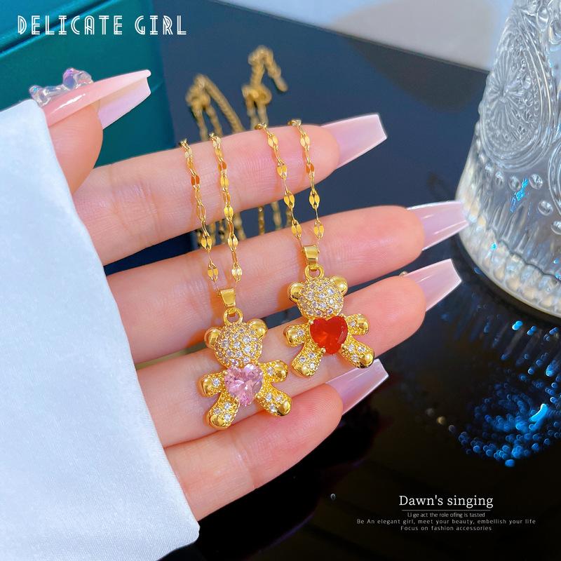 Light Luxury Love Bear Zircon Light Luxury Design Versatile Korean Style Niche Design Live Necklace