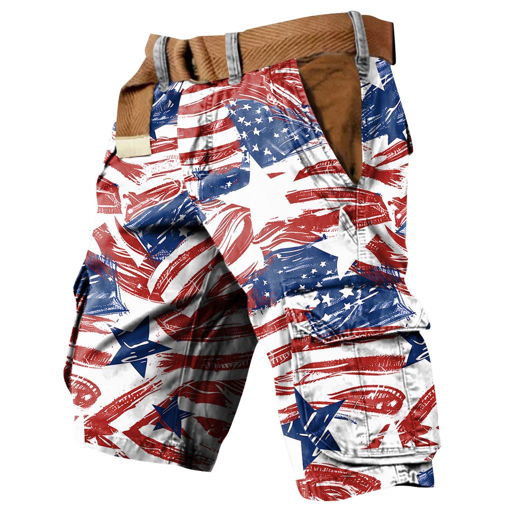 Men's Independence Day Printed Multi Pocket Workwear Shorts