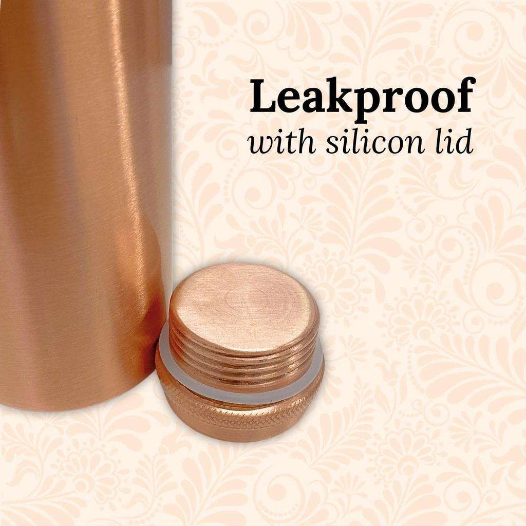 Pure Copper Water Bottle 1L | Ayurvedic Pure Copper Water Bottle with Leakproof Lid | 1L Water Bottle for Office & Gym (Copper Plain)