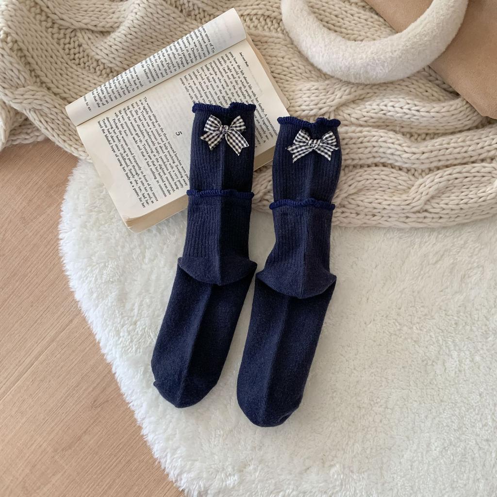 Winter Warm Fleece Socks, College Style Flanging Embroidered Stacking Socks, Children'S Lace Medium Tube Warm Socks