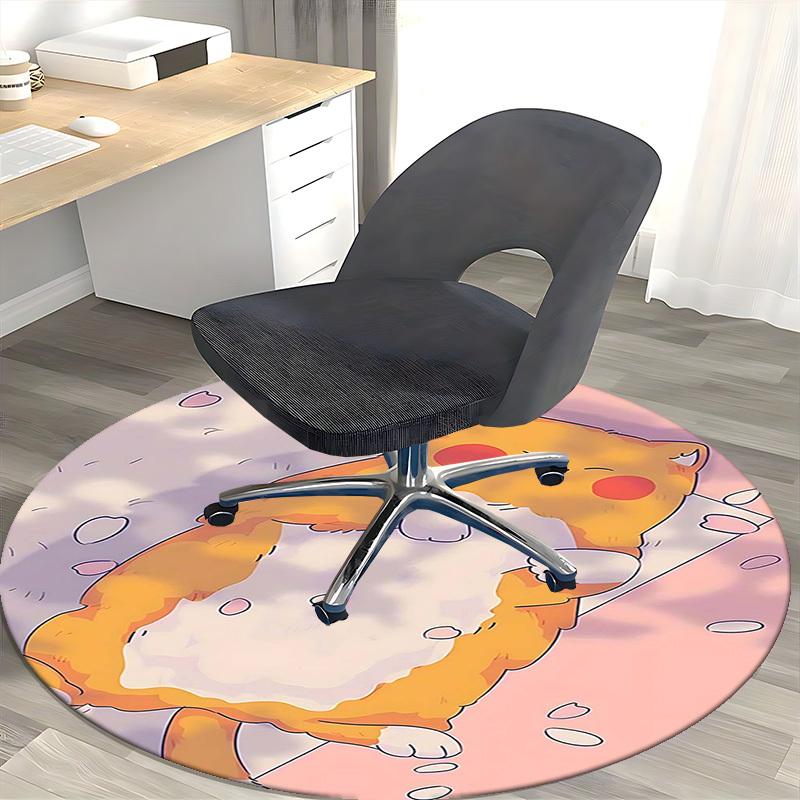 1pc Anime Cat Round Carpet Office Chair Mat, Non Slip Rug for Home Decor, Gift, Office, Living Room, Bedroom