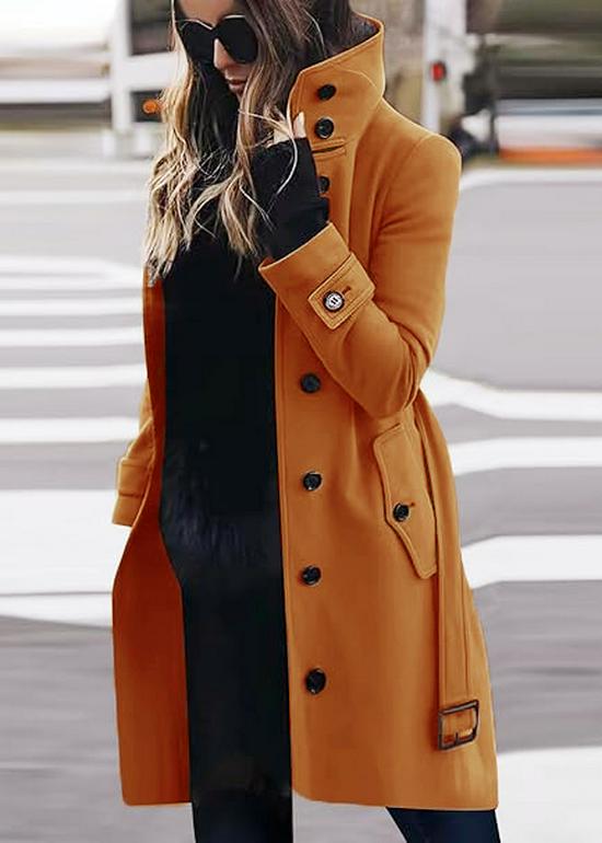 2024 Autumn/Winter Plus Size Women's Woolen Coat, Single-Breasted with Multi-Button Collar