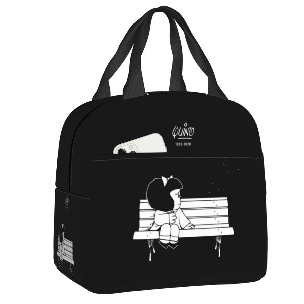 Maßgeschneiderte Mafalda Manga Thermoisolierte Lunchtaschen Damen Argentinien Cartoon Tragbarer Lunchbehälter für Reiseaufbewahrung Lebensmittelbox