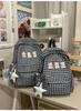 Schoolbag new cute pink plaid cat schoolbag sweet clear backpack large capacity high value going out girl backpack