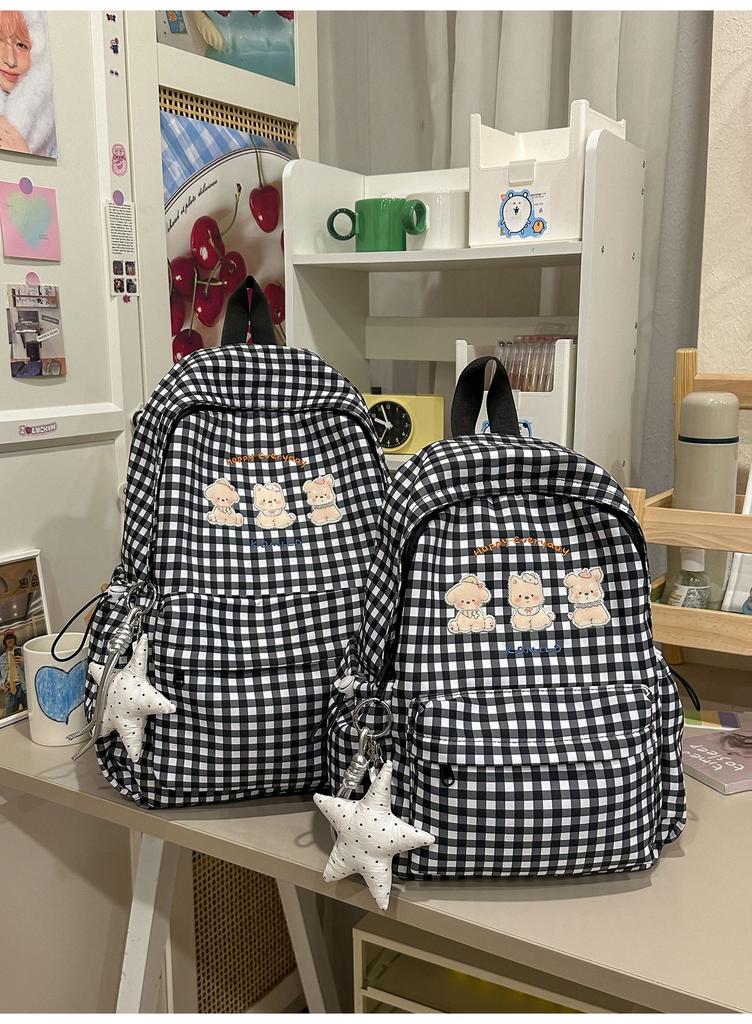 Schoolbag new cute pink plaid cat schoolbag sweet clear backpack large capacity high value going out girl backpack