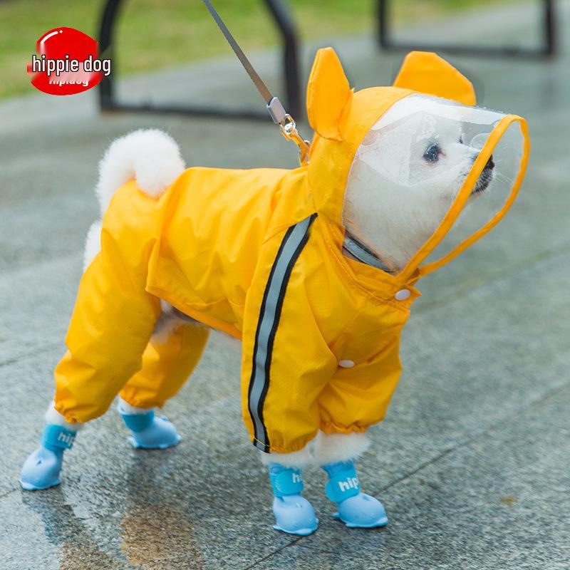 Waterproof Four-Legged Raincoat for Small Dogs - Full Coverage Pet Rainy Day Wear for Bichon, Teddy, and More.