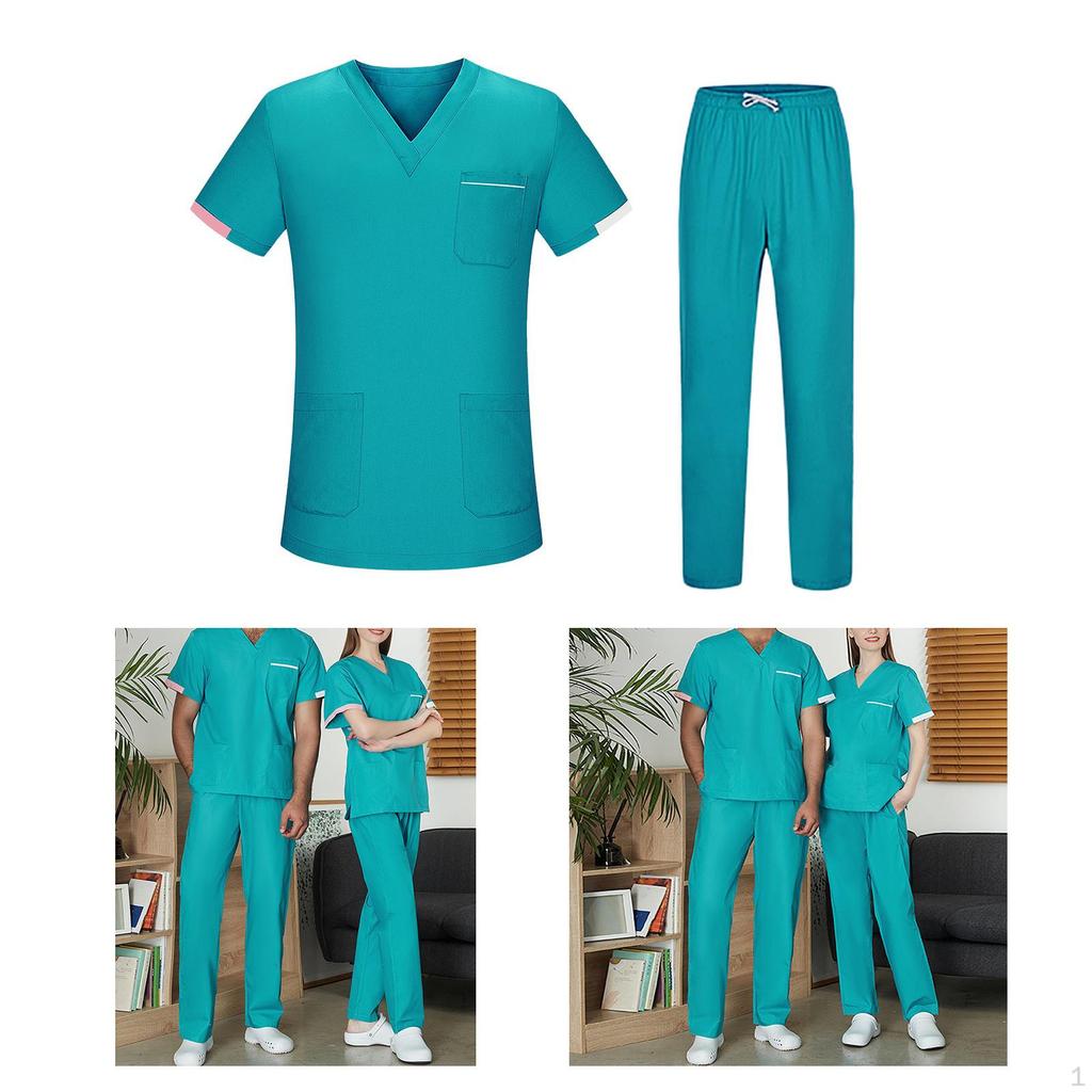 Nursing Uniform Scrub Set Work suits Nurse Top Pants V Neckline Short Sleeve Workwear for Healthcare
