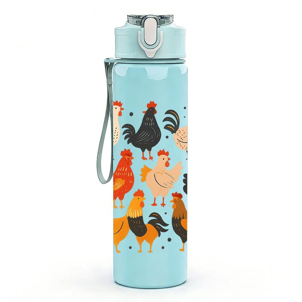 1PC Farm Chicken Group Cartoon 750ml Color Plastic Sports Water Bottle Leakproof Flip Straw Lid Suitable for Sports Office Home Use