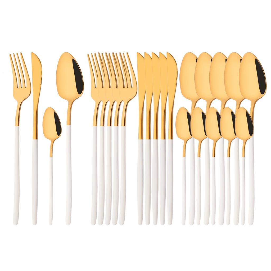 24Pcs Stainless Steel Dinnerware Set Kitchen Fork Spoon Knife Dinner Cutlery Set Mirror Silver Western Flatware Tableware Set