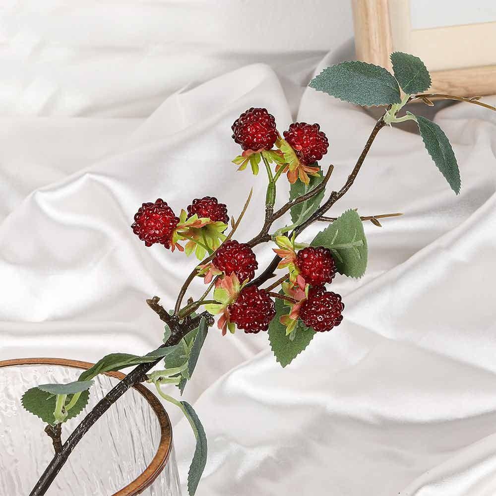 Green Leaves Simulation Berry Branches Red Faux Mulberry Fruit Festival Supplies
