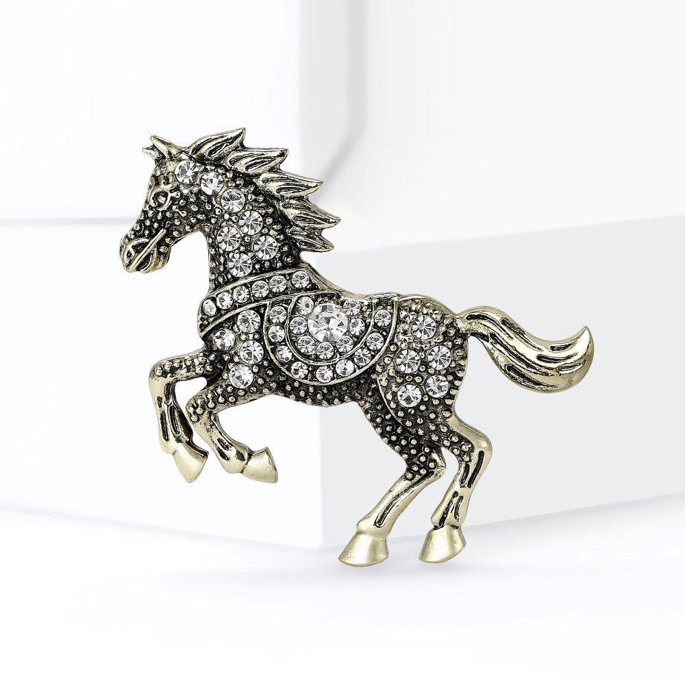 Luxury Zodiac Animal Lapel Pins Classic Metal Badge Pin Rhinestone Horse Brooches  New Year Gifts