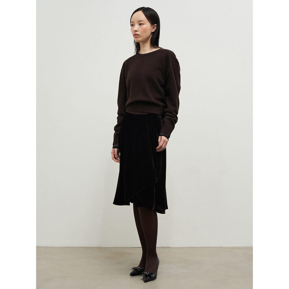 Anggae Lambswool Blend 2Holes Solid Pullover Brown