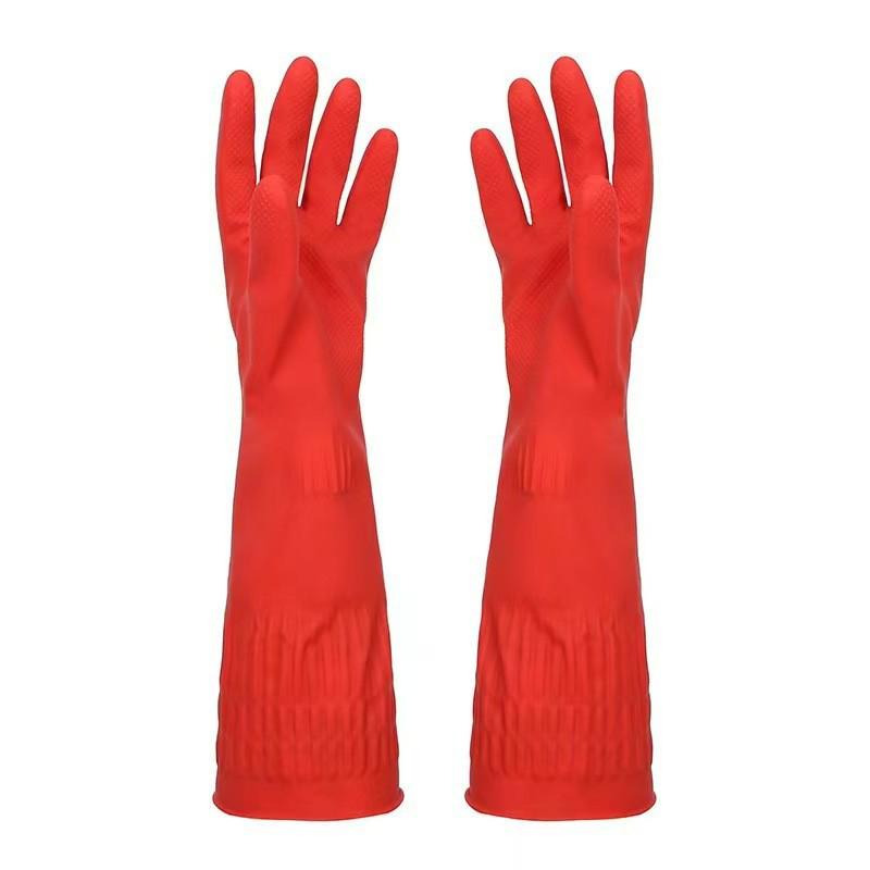 Velvet-Lined Waterproof Latex Dishwashing Gloves - Thick, Warm, Rubber Gloves for Household Use