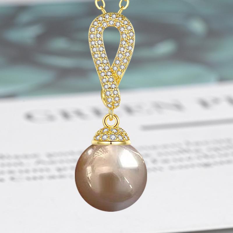 Zircon-Set Imitation White Pearl & Multicolor Shell Pendant Necklace - Women's Fashion Clavicle Chain