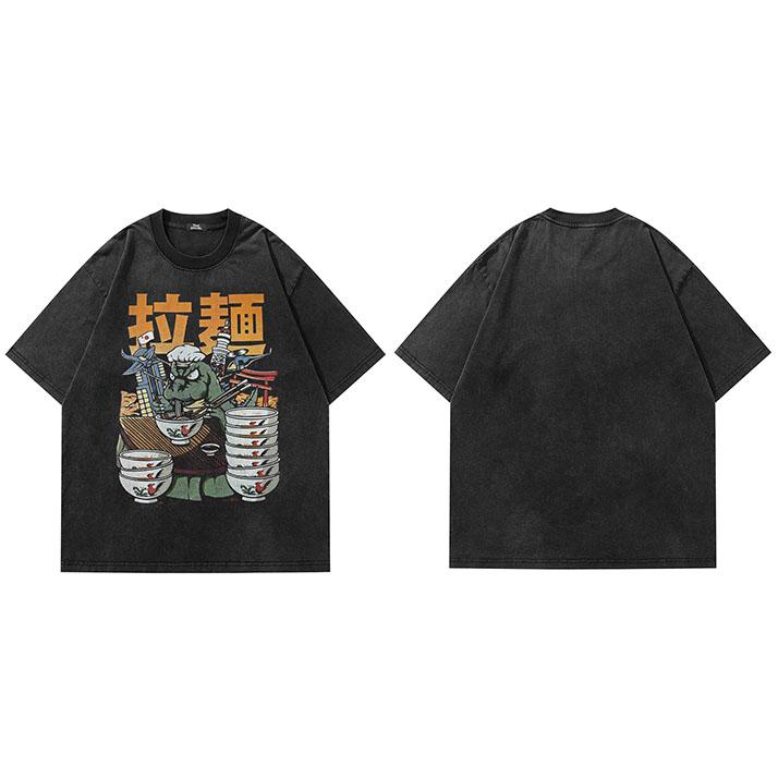 

Men Streetwear T Shirt Hip Hop Oversize Funny Graphic T Shirt Monster Noodle Japan Anime Cartoon Tshirt Harajuku Cotton Tops Tee S