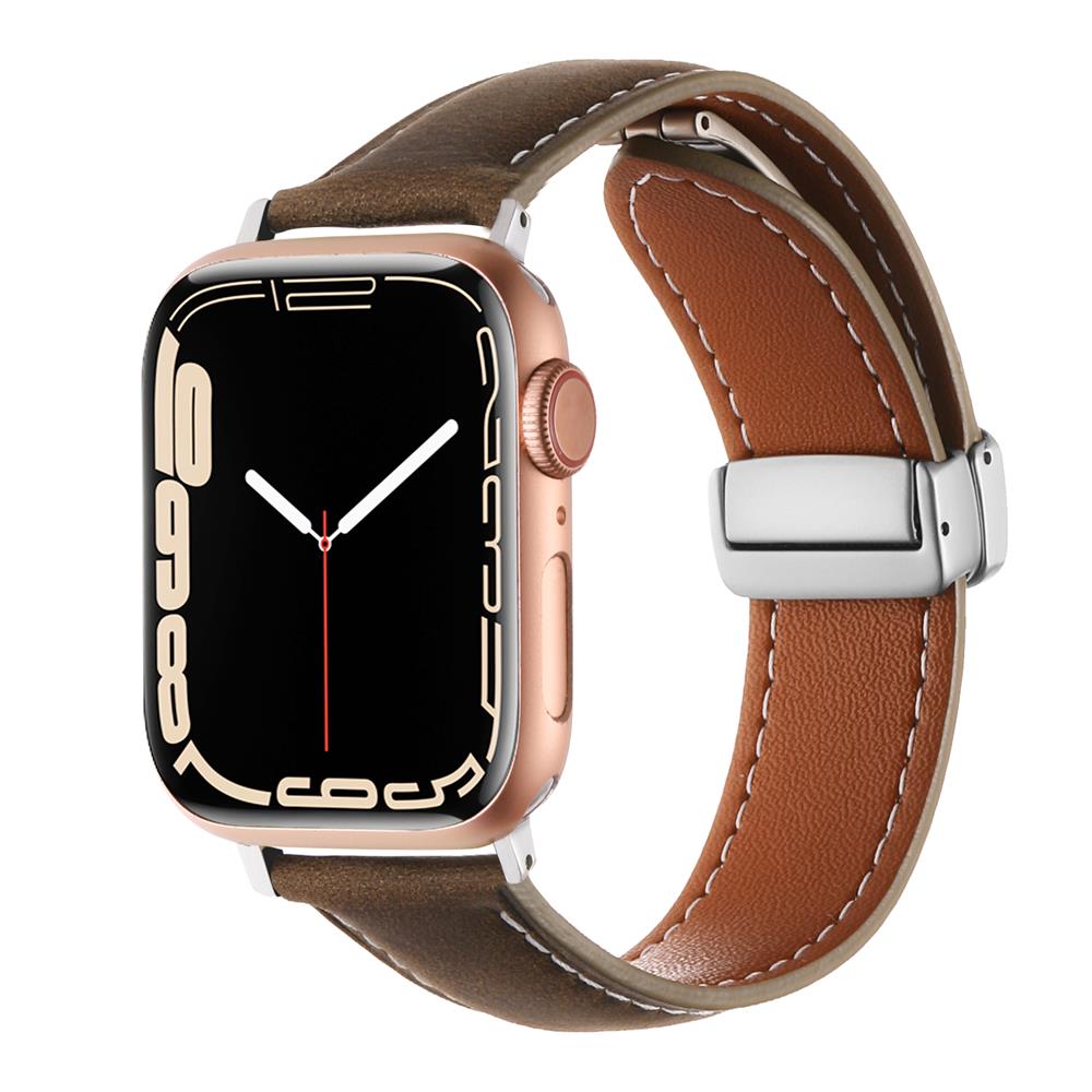 Crazy Horse Magnetic Buckle Women's Genuine Leather Watch Strap,For Apple Watch 42mm 44mm 45mm 49mm iWatch S10 46mm