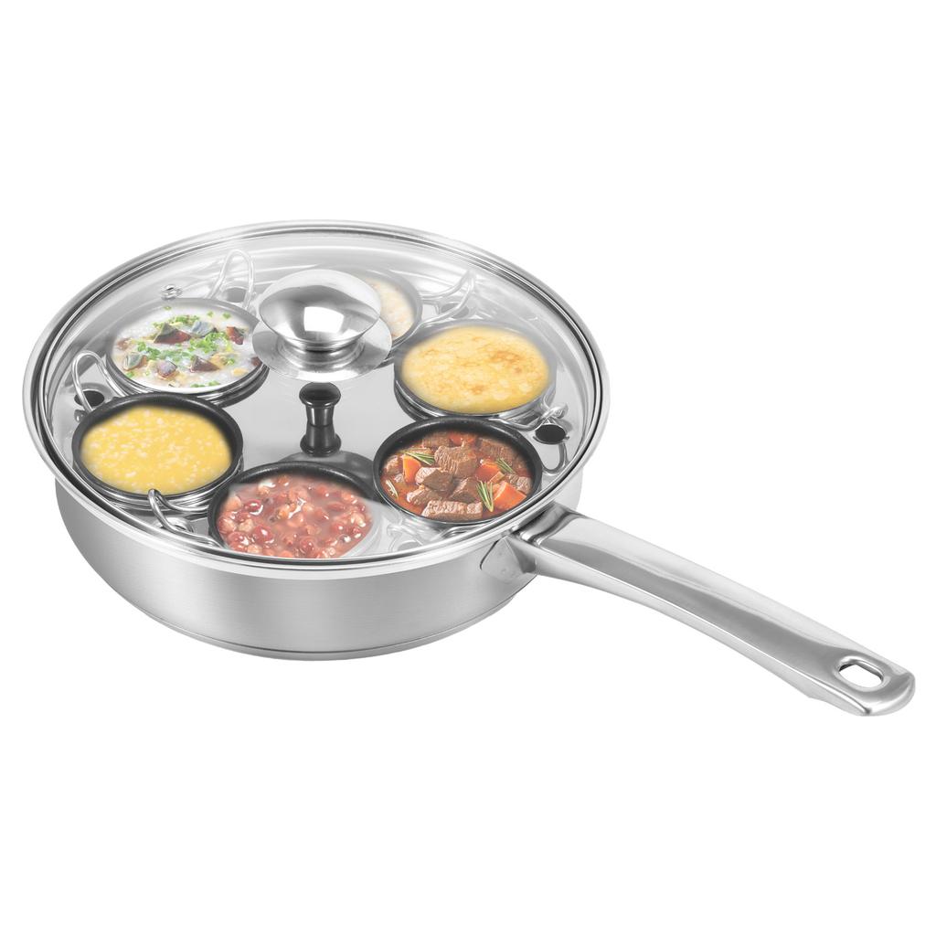 1 Stück Edelstahl-Eipochierpfanne Gleichmäßige Erwärmung Pochierte Eierkocher Thermoisolierung Pochierer Pfanne mit 4/6 kleinen Tassen