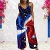 Women Spaghetti Strap Jumpsuit Cosmic Planet Star Patriotic Stripe Print Wide Leg Pants With Pockets