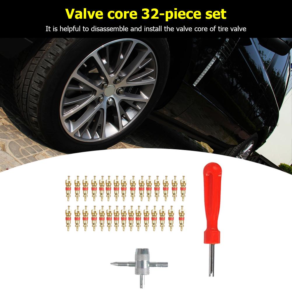 

LF# 30pcs Brass Valve Cores with Car Bike Tire Valve Core Remover + 4 Way Tool
