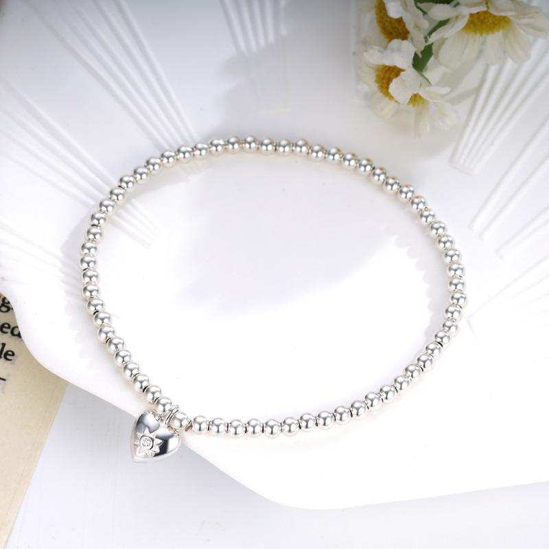 Korean S925 Sterling Silver Pearl Heart Bracelet - Elegant Retro Geometric Design for Women