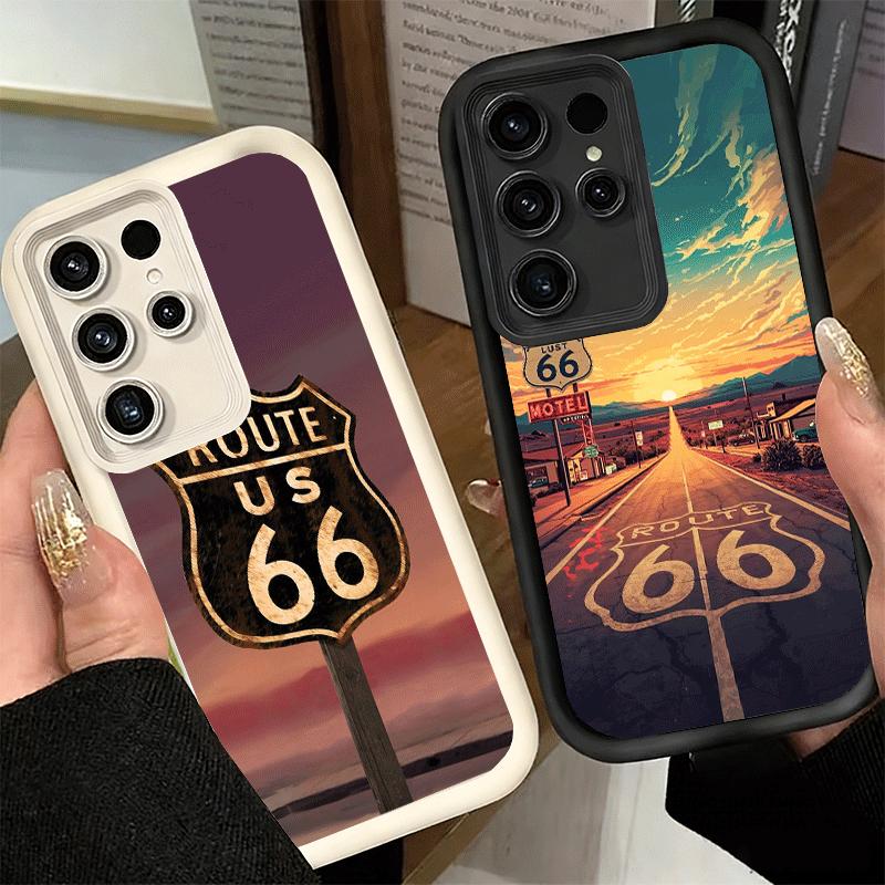 Handyhülle für Samsung Galaxy S26 S25 Ultra S24 FE America Route 66 Schale S23 Plus S22 + S21 S20 5G Weiches Silikon Funda