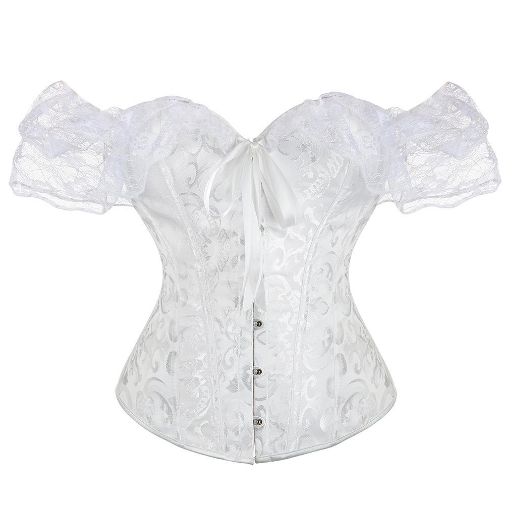 Women's Jacquard Lace Corset Top with Flutter Sleeves & Waist Cincher