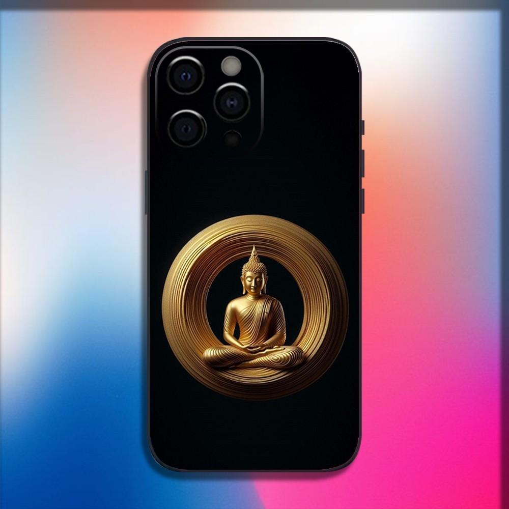 Buddha-Kunstmuster Handyhülle Für iPhone 16,15,14,13,12,11,Pro,X,XS,Max,XR,Plus,Mini Weiche Schwarze Hülle