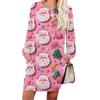 Women's Snowflake Print Fashionable Long-sleeved Round-neck Pocket Dress