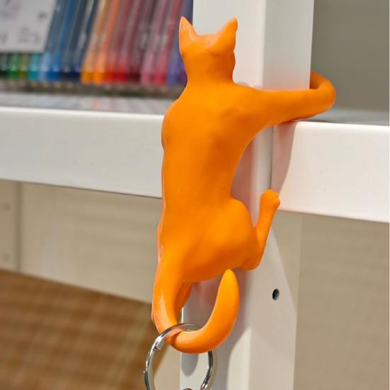 Long-Armed Cat Hook 3D Printed Climbing Cat Keys Headset Trinkets Hanger Home Office Simulation Animal Hanging Decoration