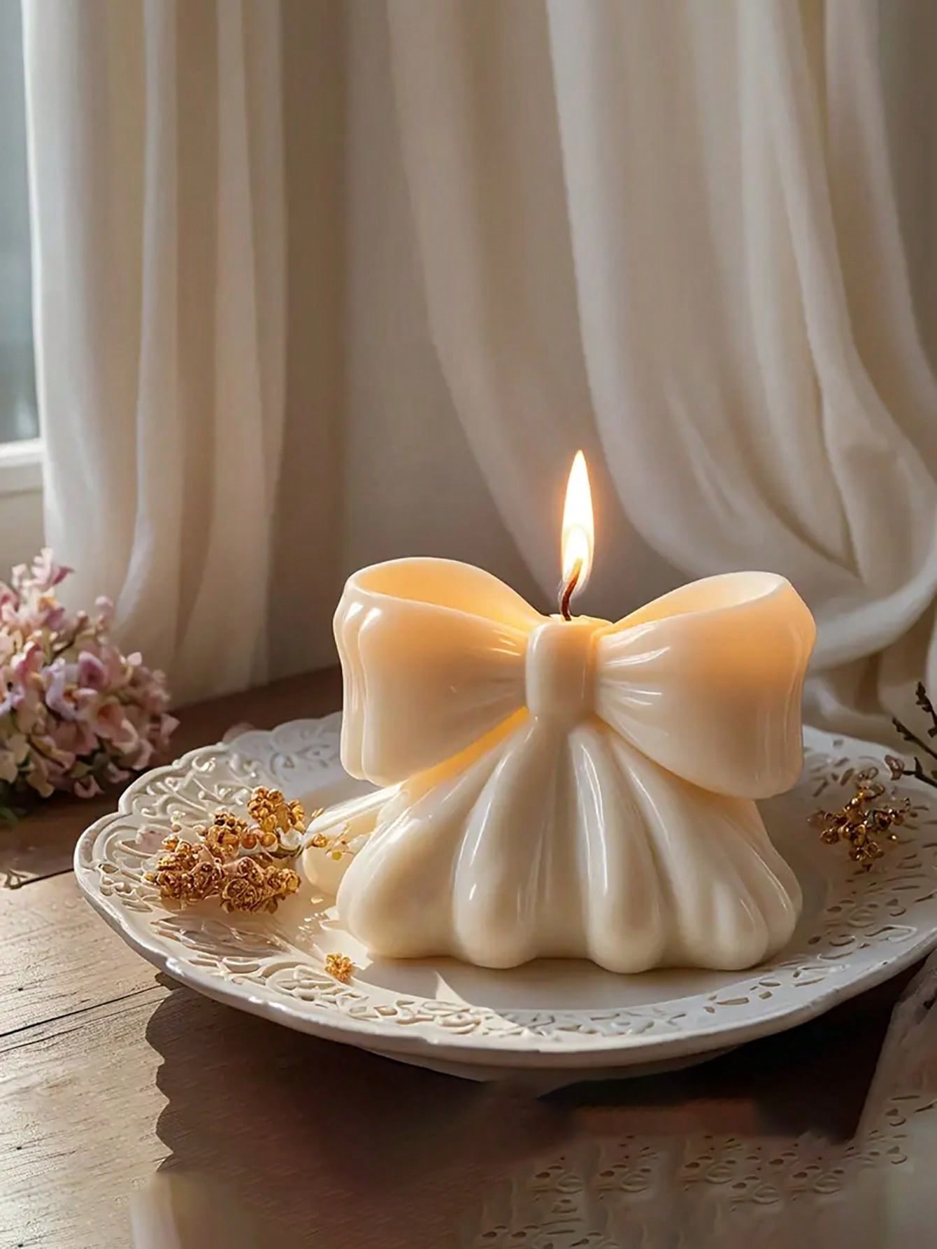 

1pc Bow scented Candle, 3D Bow Design Long-Lasting Fragrance, Suitable For Home Decoration, Perfect Valentine s Day gifts белый